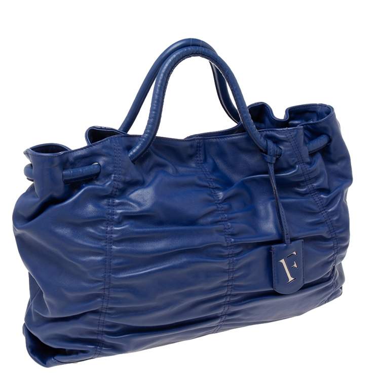 مملوكة مسبقًا Furla Blue Leather Carmen Pleated Tote