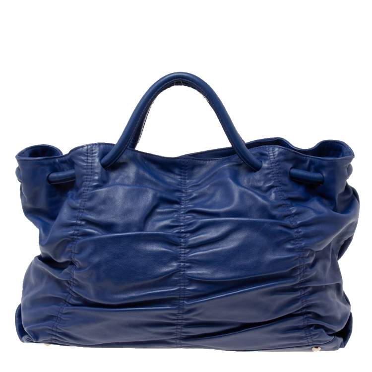 مملوكة مسبقًا Furla Blue Leather Carmen Pleated Tote