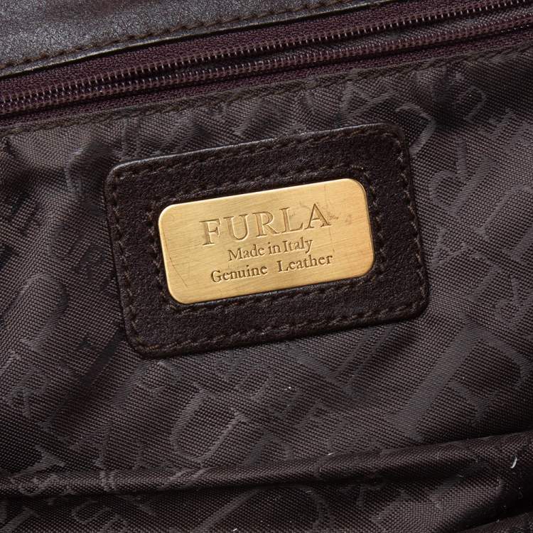 Pre Owned Furla Dark Brown/Cream Zebra Print Calf Hair and Leather Flap Baguette Bag