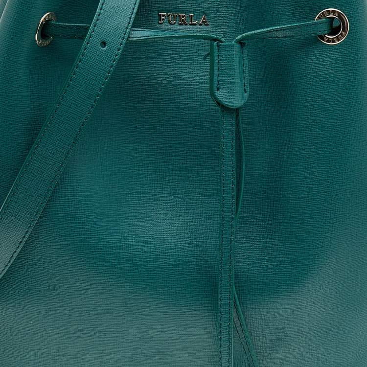 Pre Owned Furla Teal Green Saffiano Leather Stacy Bucket Bag
