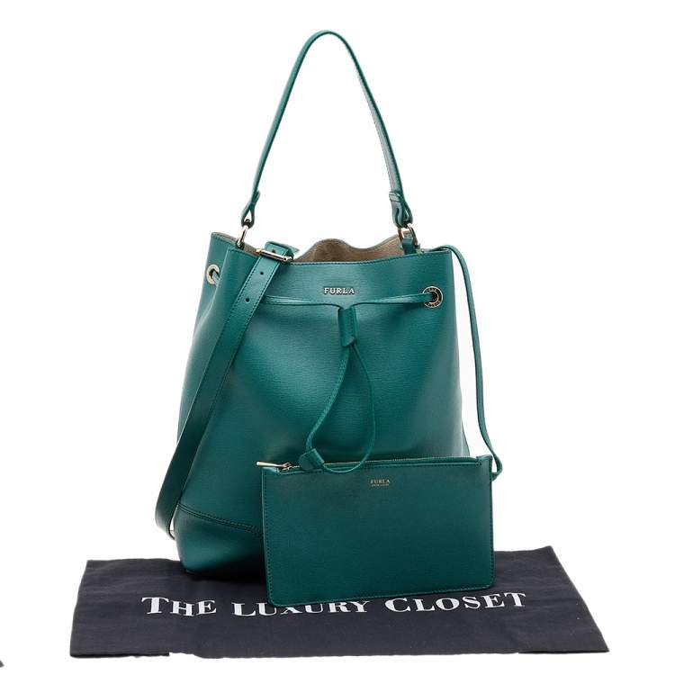Pre Owned Furla Teal Green Saffiano Leather Stacy Bucket Bag