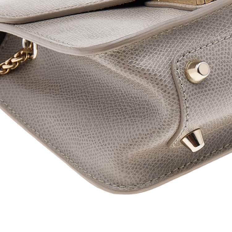Pre Owned Furla Grey Leather Mini Metropolis Chain Shoulder Bag
