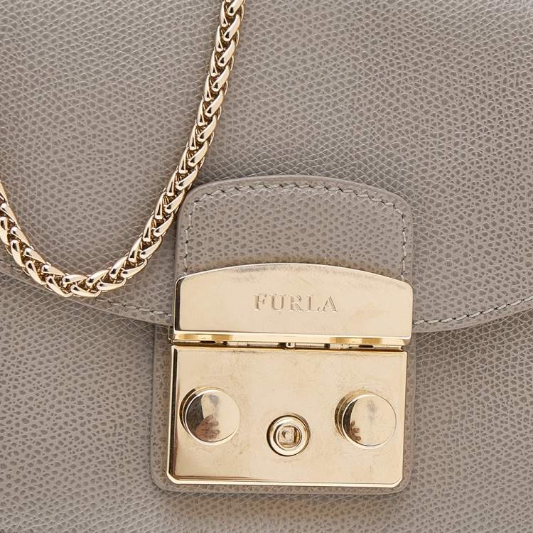 Pre Owned Furla Grey Leather Mini Metropolis Chain Shoulder Bag