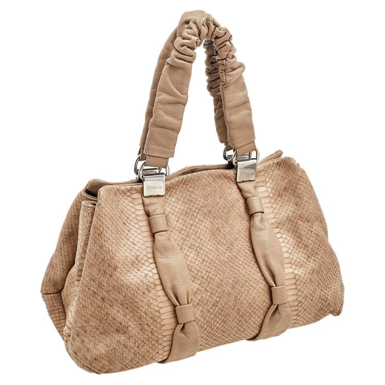 Pre Owned Furla Beige Python Embossed Leather Shoulder Bag