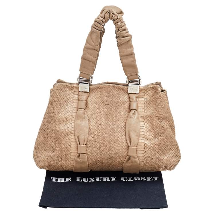 Pre Owned Furla Beige Python Embossed Leather Shoulder Bag