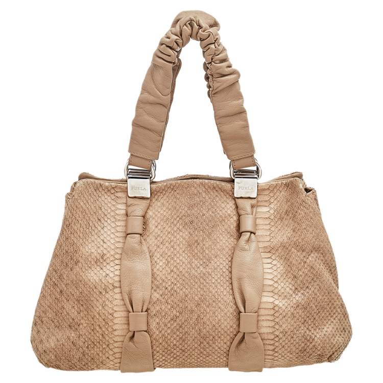 Pre Owned Furla Beige Python Embossed Leather Shoulder Bag