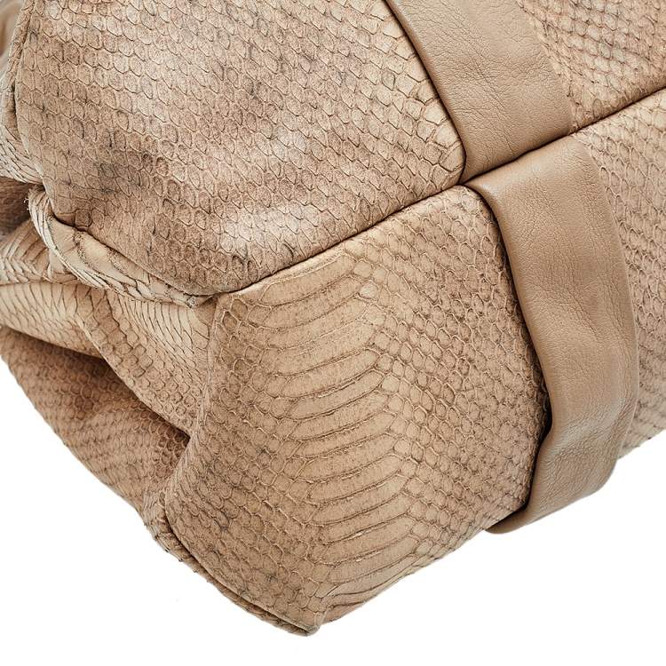 Pre Owned Furla Beige Python Embossed Leather Shoulder Bag