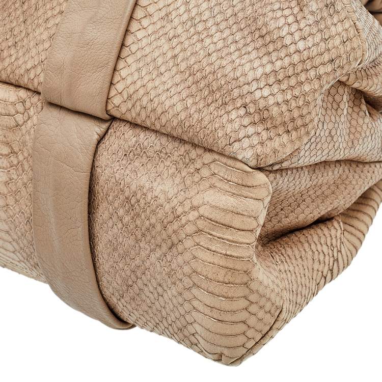 Pre Owned Furla Beige Python Embossed Leather Shoulder Bag