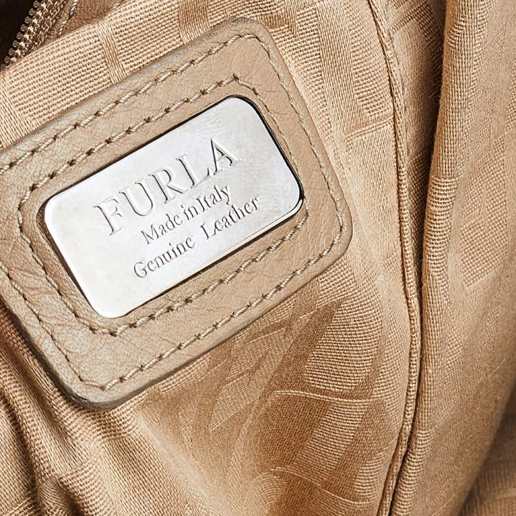 Pre Owned Furla Beige Python Embossed Leather Shoulder Bag