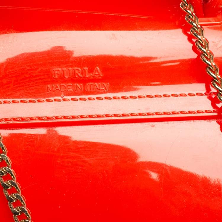 Pre Owned Furla Coral Red Rubber Candy Top Handle Bag