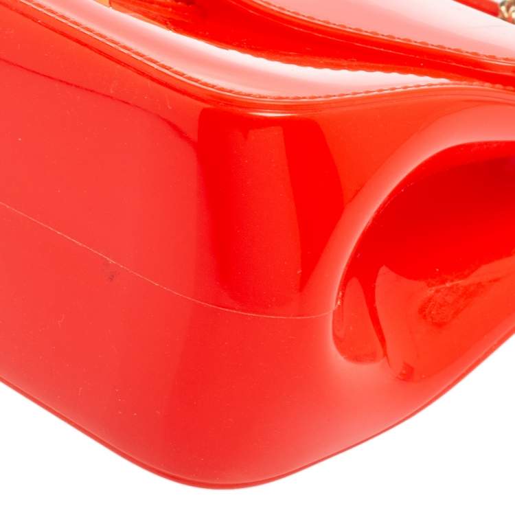 Pre Owned Furla Coral Red Rubber Candy Top Handle Bag
