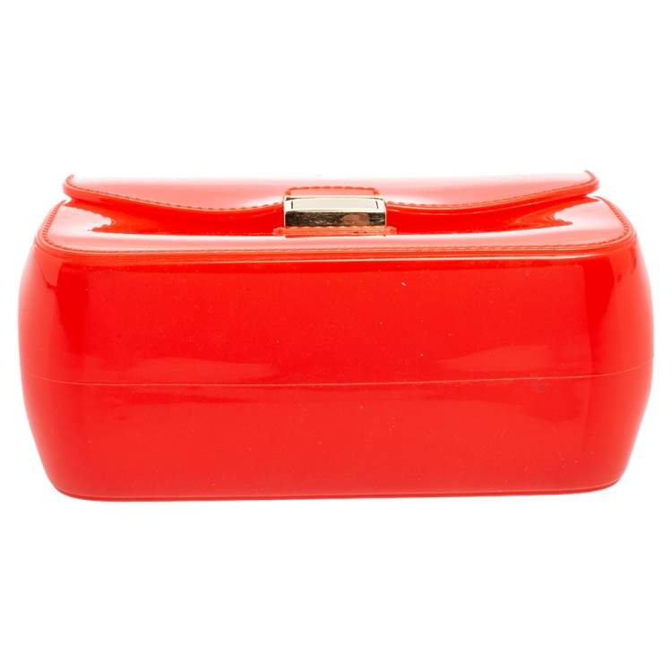 Pre Owned Furla Coral Red Rubber Candy Top Handle Bag