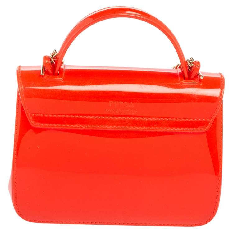 Pre Owned Furla Coral Red Rubber Candy Top Handle Bag