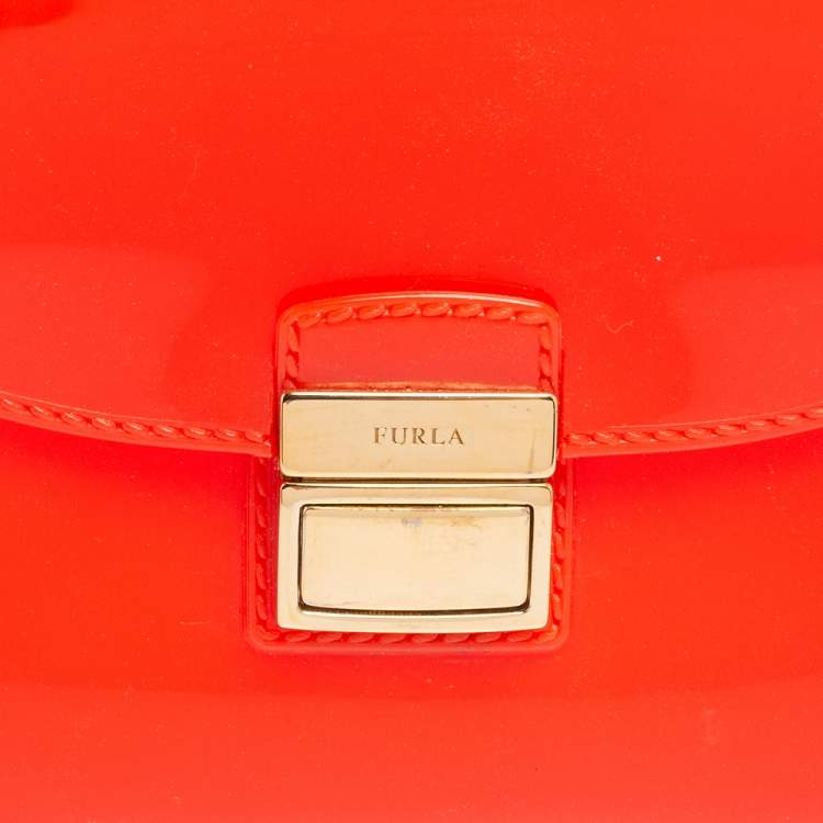 Pre Owned Furla Coral Red Rubber Candy Top Handle Bag