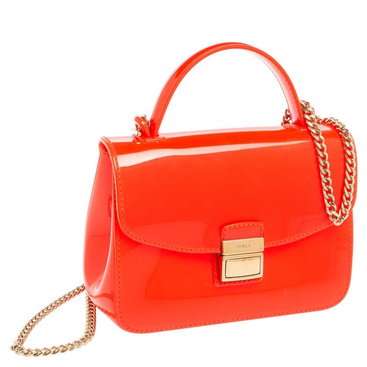 Pre Owned Furla Coral Red Rubber Candy Top Handle Bag