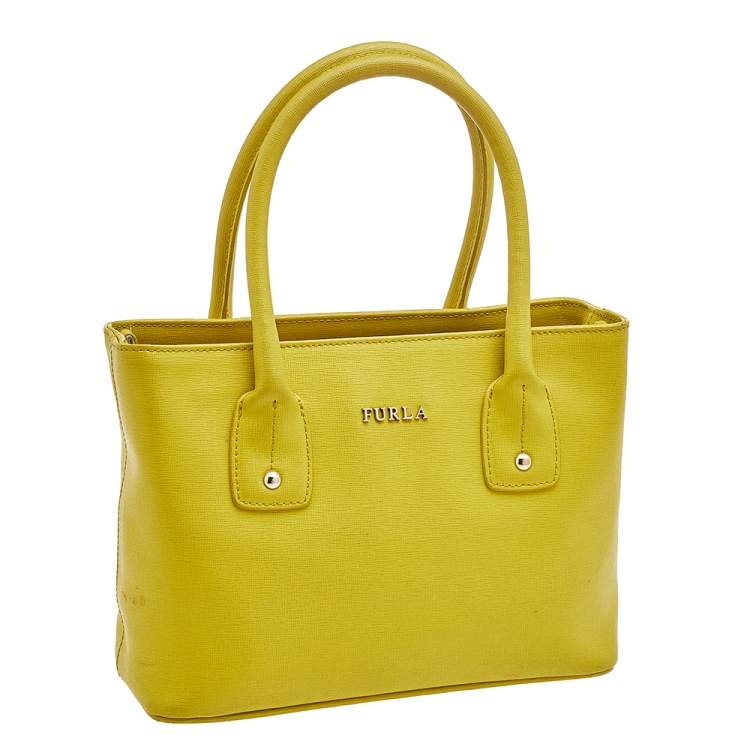 Pre Owned Furla Yellow Leather Small Linda Tote