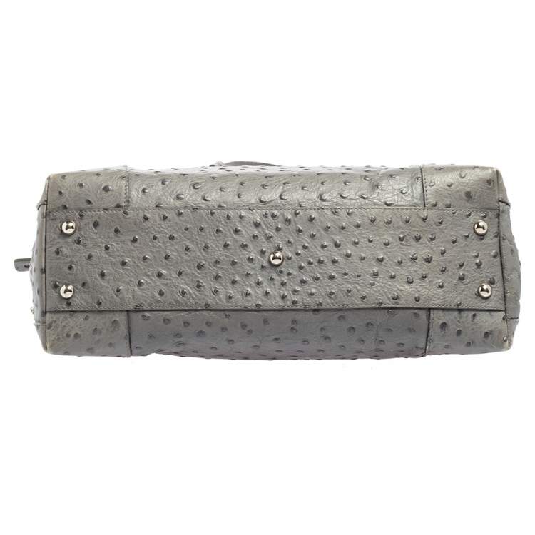 Pre Owned Furla Grey Ostrich Embossed Leather Piper Top Handle Bag