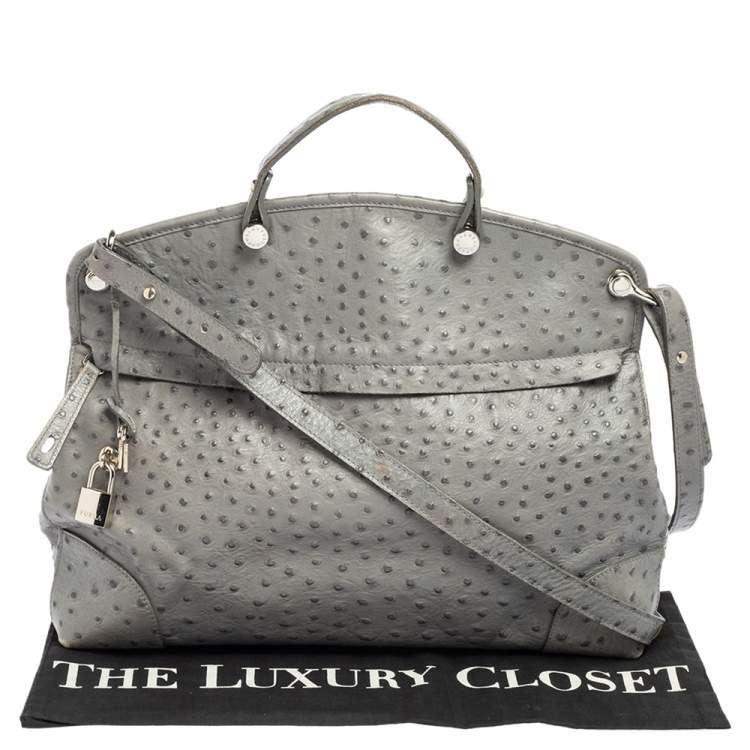 Pre Owned Furla Grey Ostrich Embossed Leather Piper Top Handle Bag