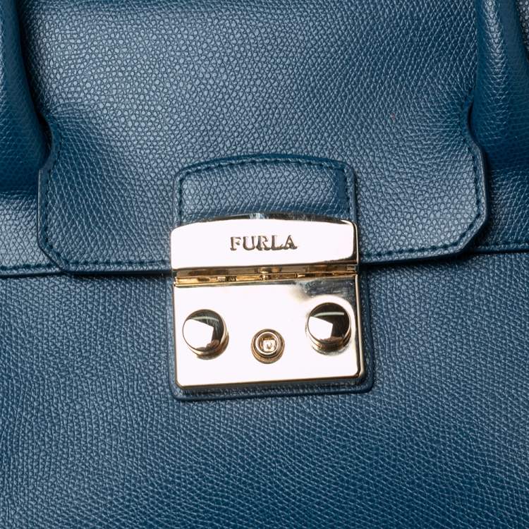 Pre Owned Furla Blue Leather Metropolis Tote