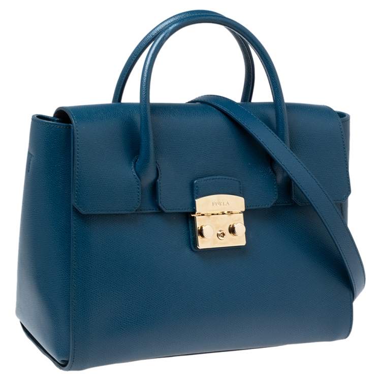 Pre Owned Furla Blue Leather Metropolis Tote