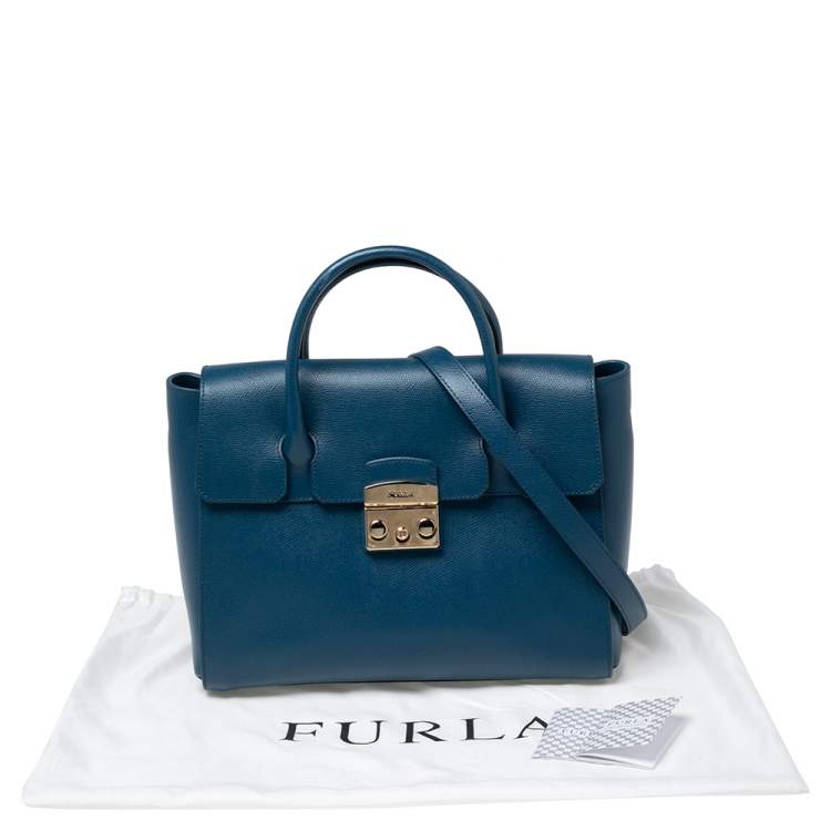 Pre Owned Furla Blue Leather Metropolis Tote