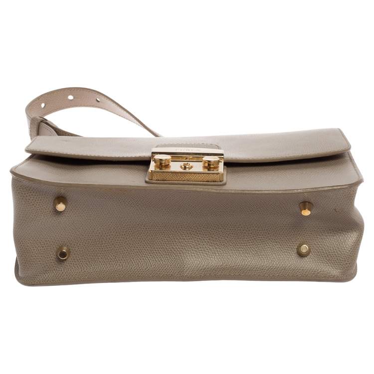 Pre Owned Furla Khaki Green Leather Metropolis Shoulder Bag