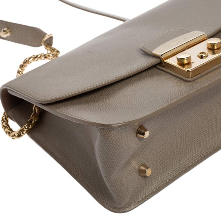 Pre Owned Furla Khaki Green Leather Metropolis Shoulder Bag
