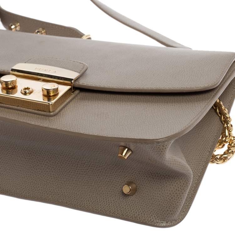 Pre Owned Furla Khaki Green Leather Metropolis Shoulder Bag