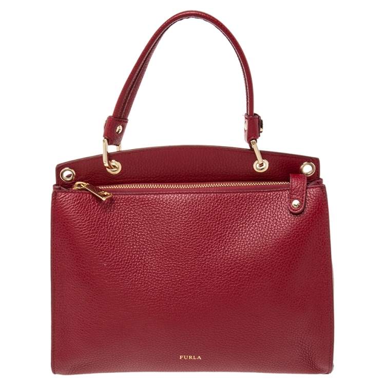 Pre Owned Furla Red Leather Adele Top Handle Bag