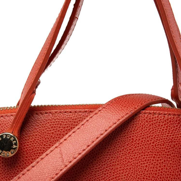 Pre Owned Furla Orange Leather Piper Dome Satchel