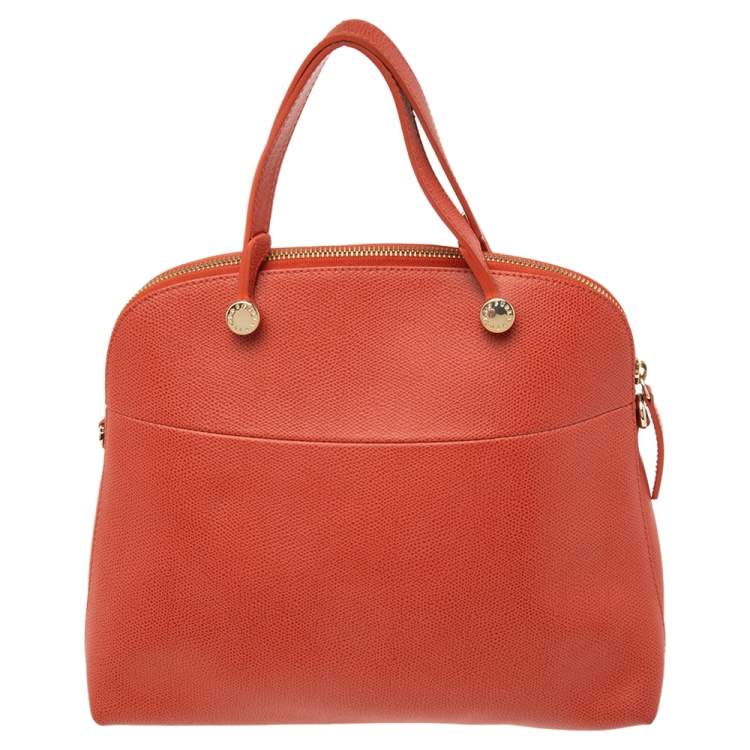 Pre Owned Furla Orange Leather Piper Dome Satchel