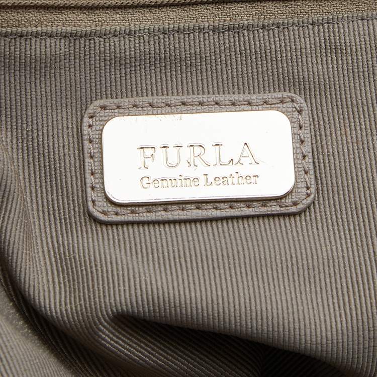 Pre Owned Furla Dark Beige Leather Medium Linda Tote