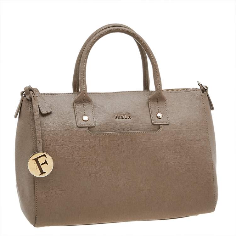 Pre Owned Furla Dark Beige Leather Medium Linda Tote