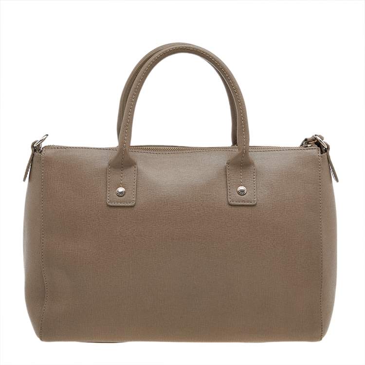 Pre Owned Furla Dark Beige Leather Medium Linda Tote