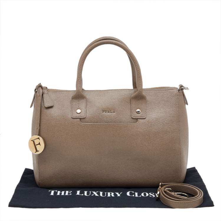 Pre Owned Furla Dark Beige Leather Medium Linda Tote