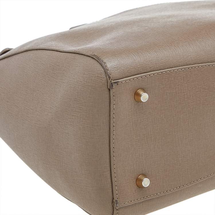 Pre Owned Furla Dark Beige Leather Medium Linda Tote