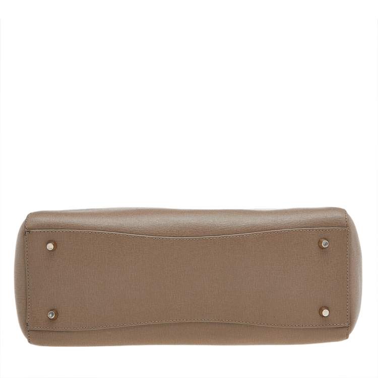 Pre Owned Furla Dark Beige Leather Medium Linda Tote