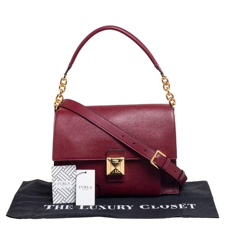 Pre Owned Furla Maroon Leather Medium Diva Top Handle Bag