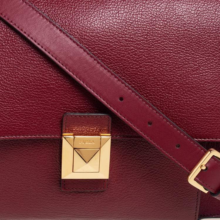Pre Owned Furla Maroon Leather Medium Diva Top Handle Bag