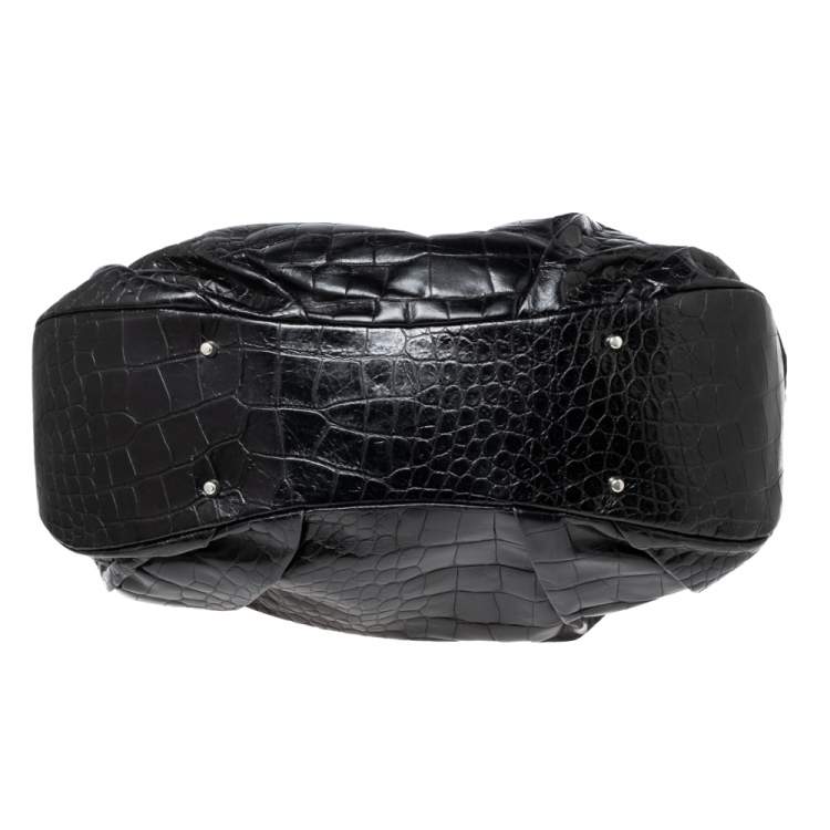 Pre Owned Furla Black Croc Embossed Leather Satchel