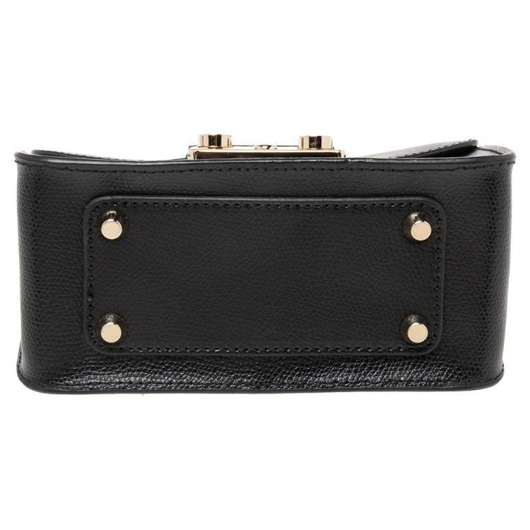 Pre Owned Furla Black Leather Mini Metropolis Chain Shoulder Bag