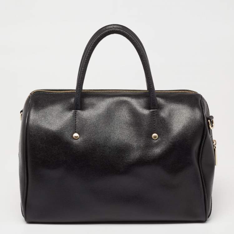 Pre Owned Furla Black Leather Medium Boston Bag