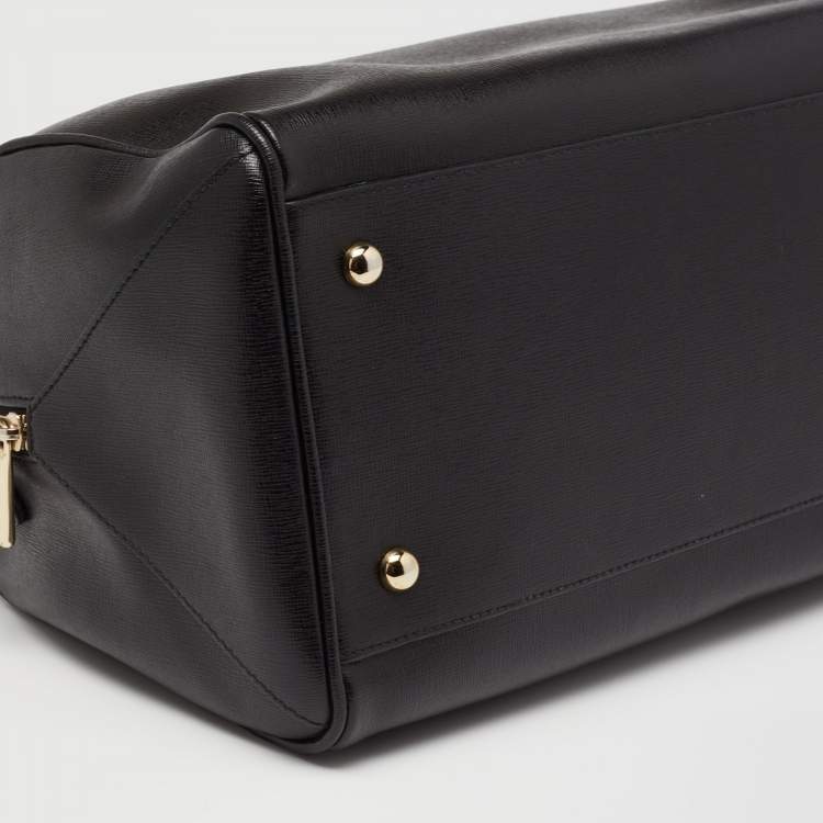 Pre Owned Furla Black Leather Medium Boston Bag