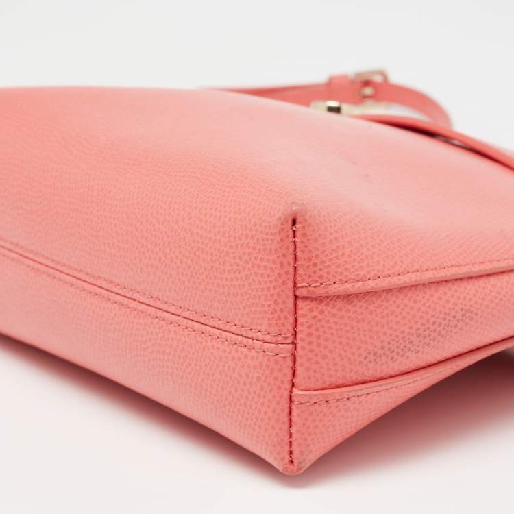 Pre Owned Furla Pink Textured Leather Mini Piper Crossbody Bag