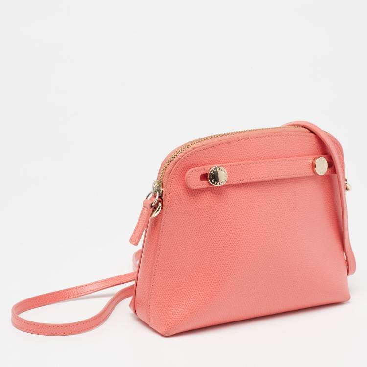 Pre Owned Furla Pink Textured Leather Mini Piper Crossbody Bag