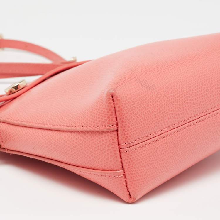 Pre Owned Furla Pink Textured Leather Mini Piper Crossbody Bag
