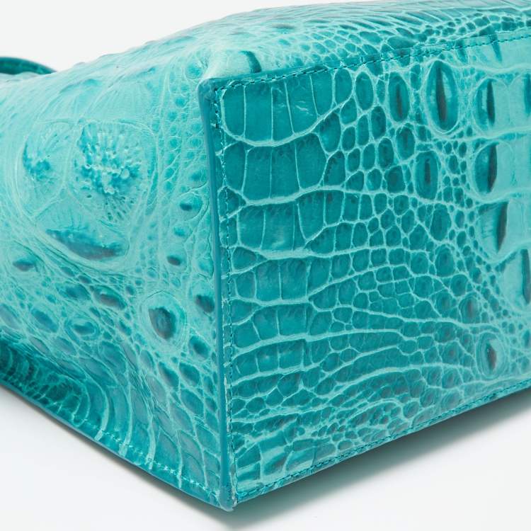 Pre Owned Furla Turquoise Croc Embossed Leather Divide It Tote
