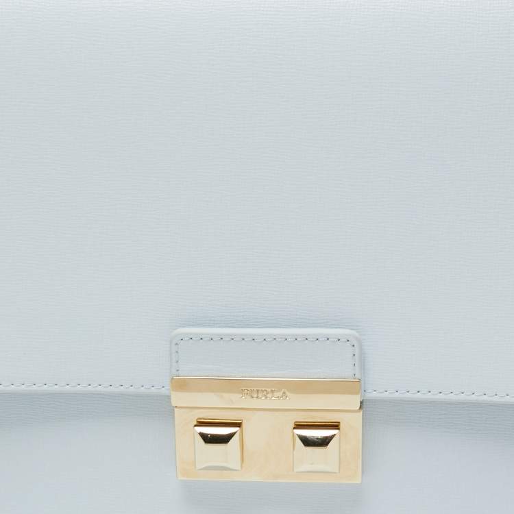Pre Owned Furla Sky Blue Leather Bella Top Handle Bag