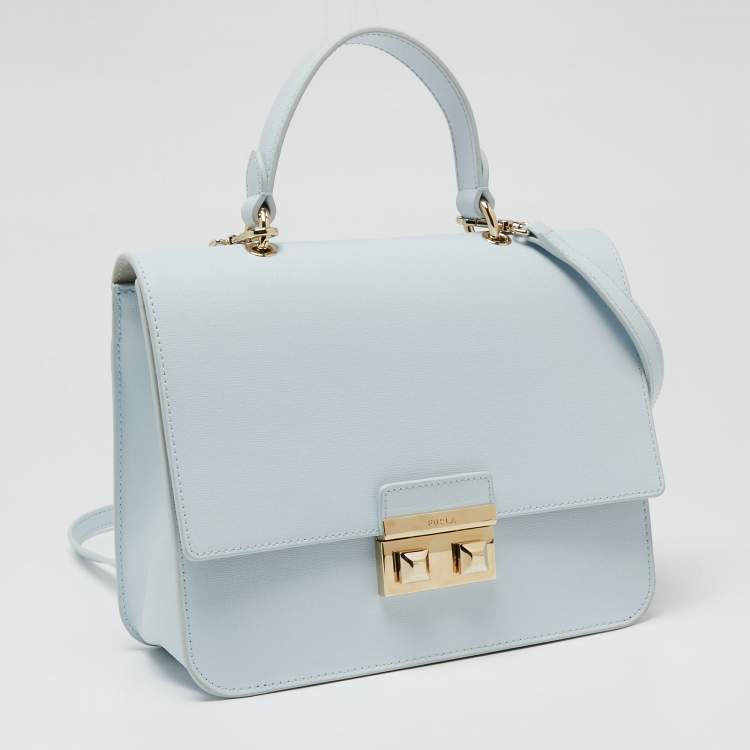 Pre Owned Furla Sky Blue Leather Bella Top Handle Bag