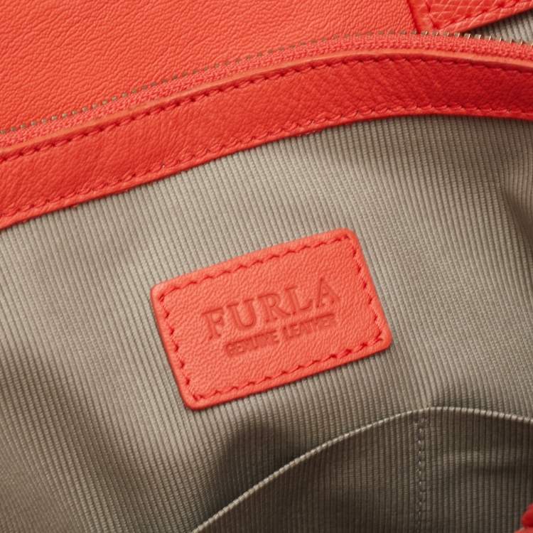 Pre Owned Furla Orange Leather Tote